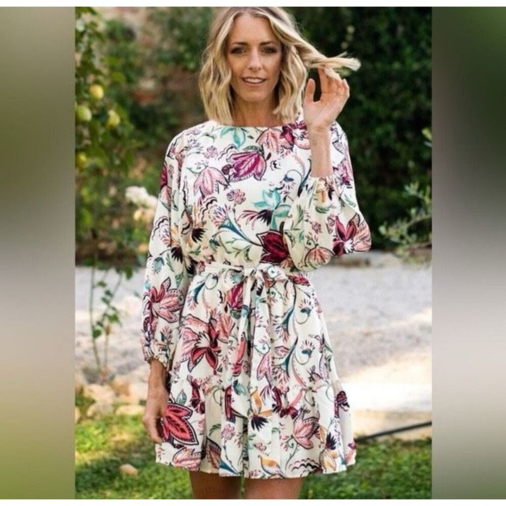 Balticborn Women 1XL Tally Mini Dress Floral Long Sleeve Stretch Waist Event